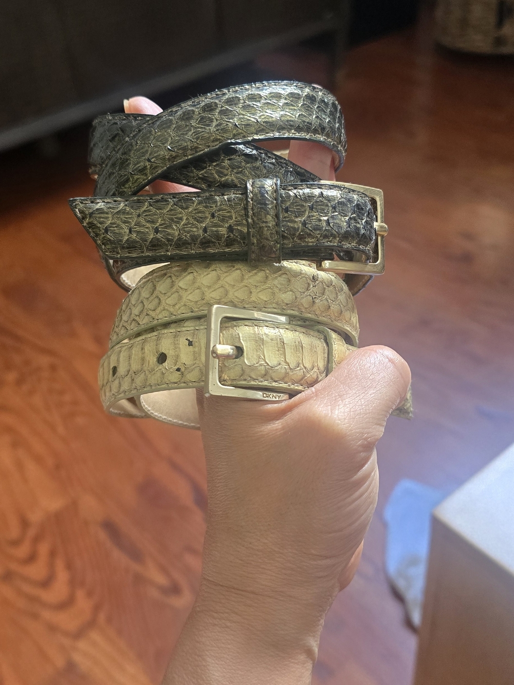 DKNY Set of 2 Genuine Python / Snakeskin Thin Belts - Size Medium